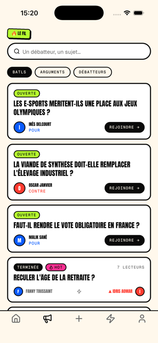 Le fil Batl listant les débats ouverts à rejoindre